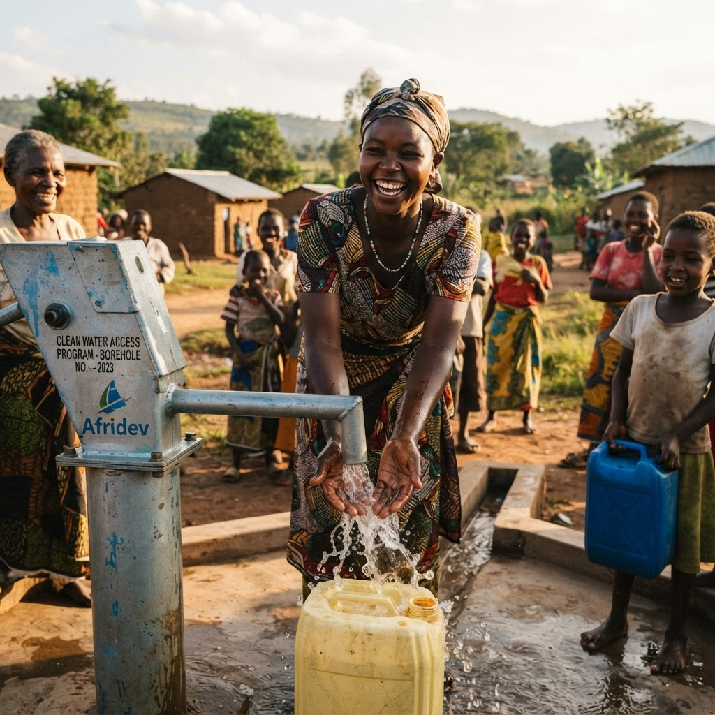 People collecting clean water from a community well